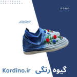 گیوه دورنگ گلدار با گل قرمز