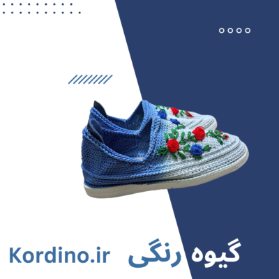 گیوه دورنگ گلدار با گل قرمز
